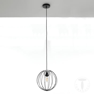 Lampadario a sospensione rotondo una luce paralume in metallo colore nero cm Ø 30x100h