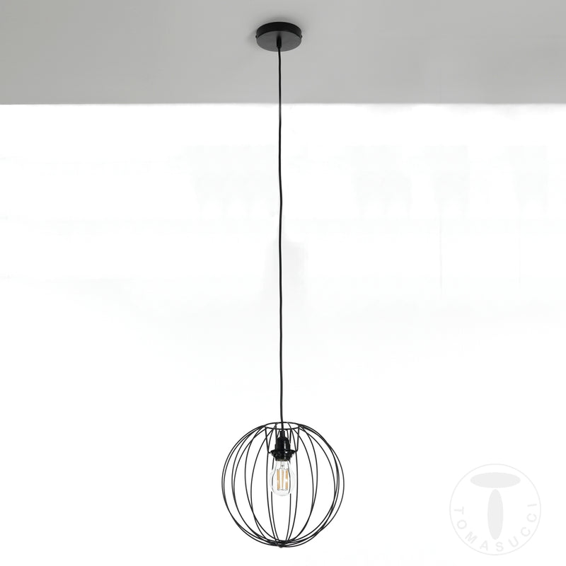 Lampadario a sospensione rotondo una luce paralume in metallo colore nero cm Ø 30x100h