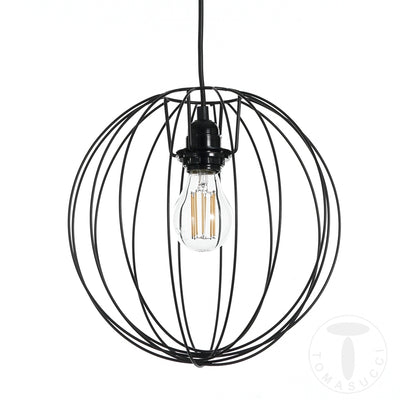 Lampadario a sospensione rotondo una luce paralume in metallo colore nero cm Ø 30x100h