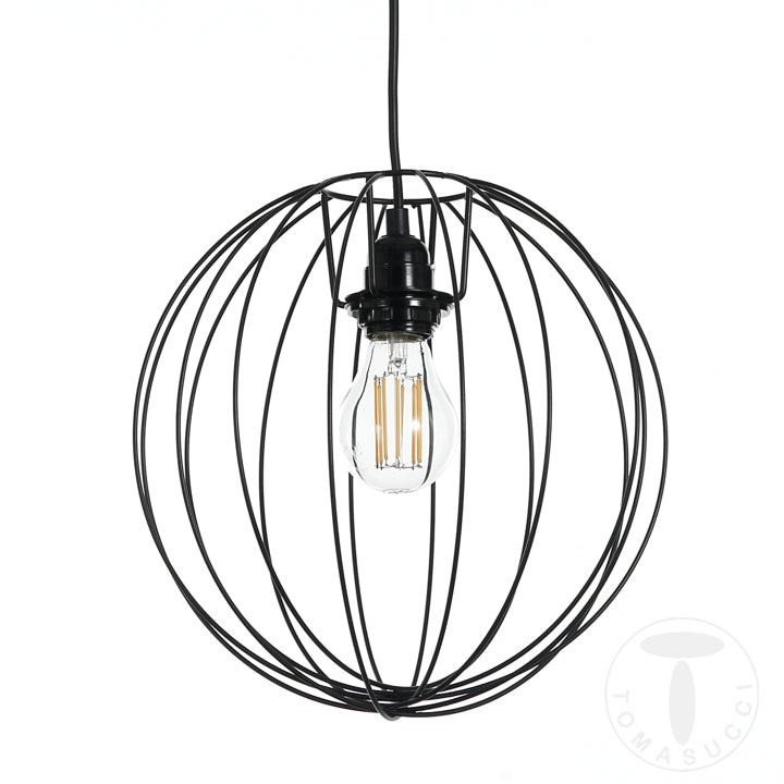 Lampadario a sospensione rotondo una luce paralume in metallo colore nero cm Ø 30x100h