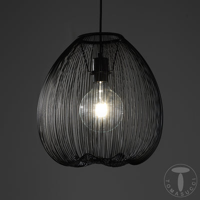 Lampadario moderno a sospensione una luce paralume in metallo nero cm Ø 35x36h