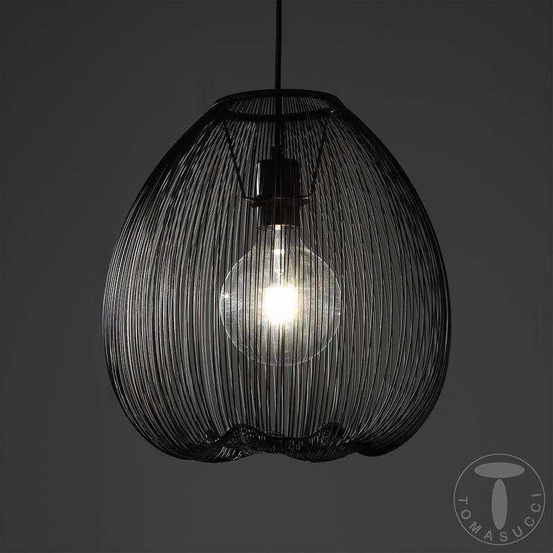 Lampadario moderno a sospensione una luce paralume in metallo nero cm Ø 35x36h