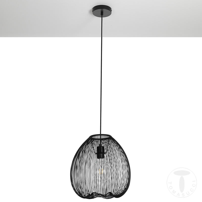 Lampadario moderno a sospensione una luce paralume in metallo nero cm Ø 35x36h
