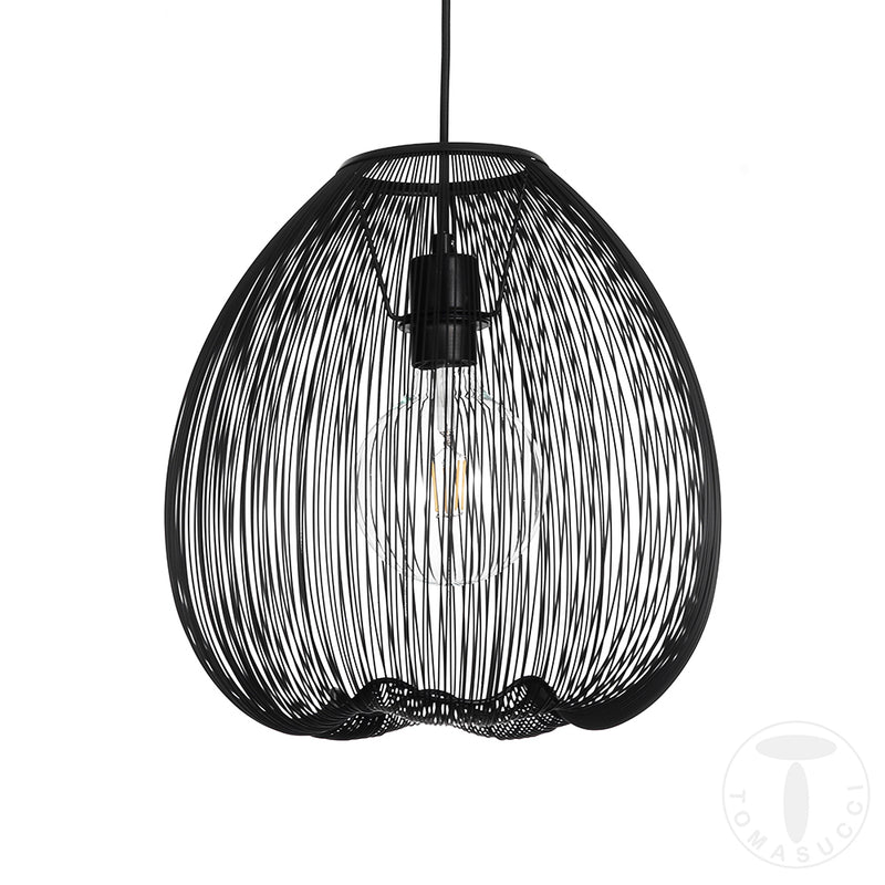 Lampadario moderno a sospensione una luce paralume in metallo nero cm Ø 35x36h