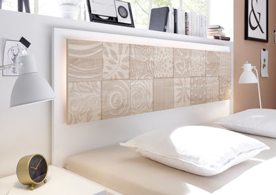 Dorinico - Letto matrimoniale design in legno con testiera decorata cm 171x205x105h