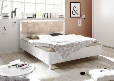 Dorinico - Letto matrimoniale design in legno con testiera decorata cm 171x205x105h