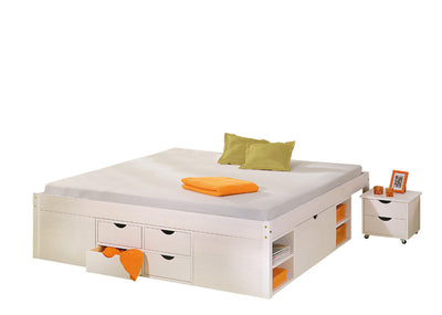 Aimar - Letto una piazza e mezza con vani cassetti e comodino integrati  cm 146x196x47h