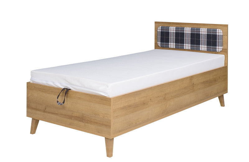 letto singolo con contenitore in legno oak naturale