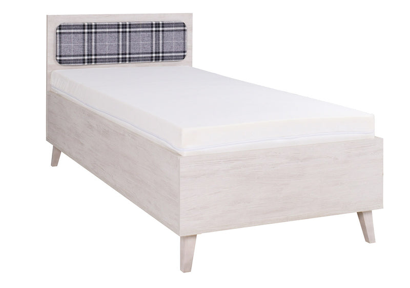 letto singolo con contenitore in legno oak white