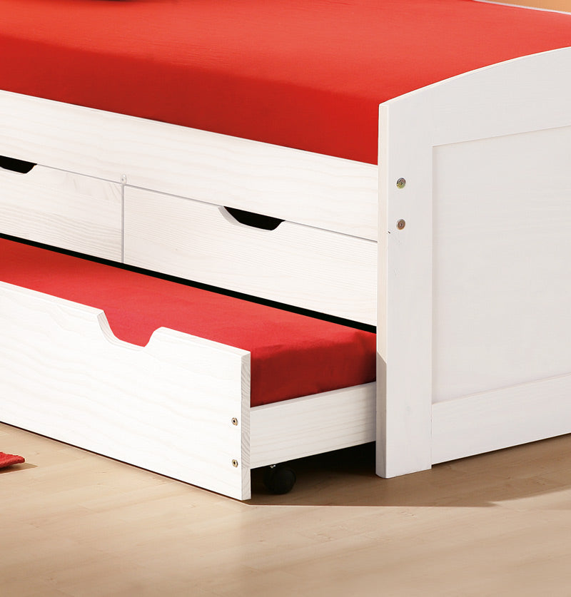 Dariel - Letto singolo con letto estraibile e cassetti in legno massello cm 98x205x63h