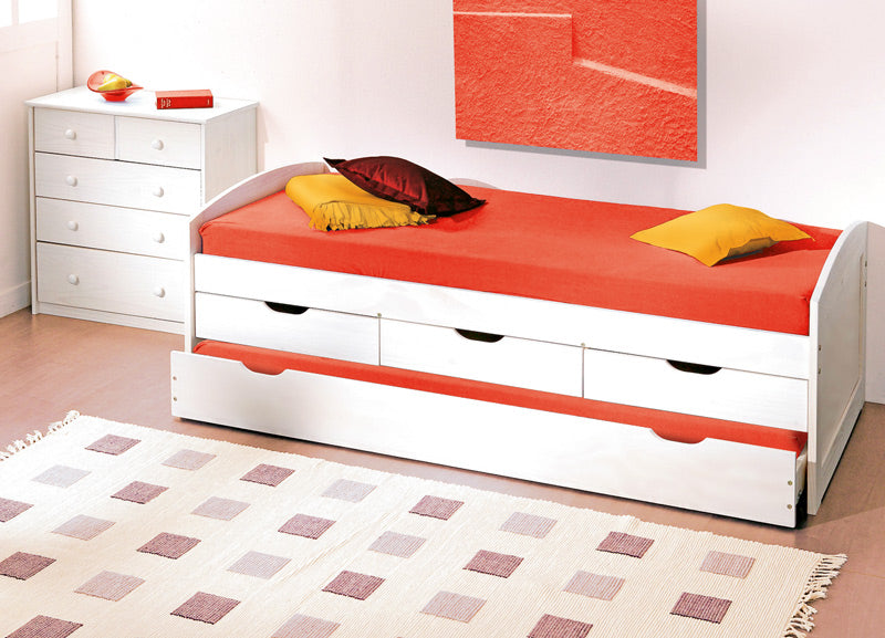 Dariel - Letto singolo con letto estraibile e cassetti in legno massello cm 98x205x63h
