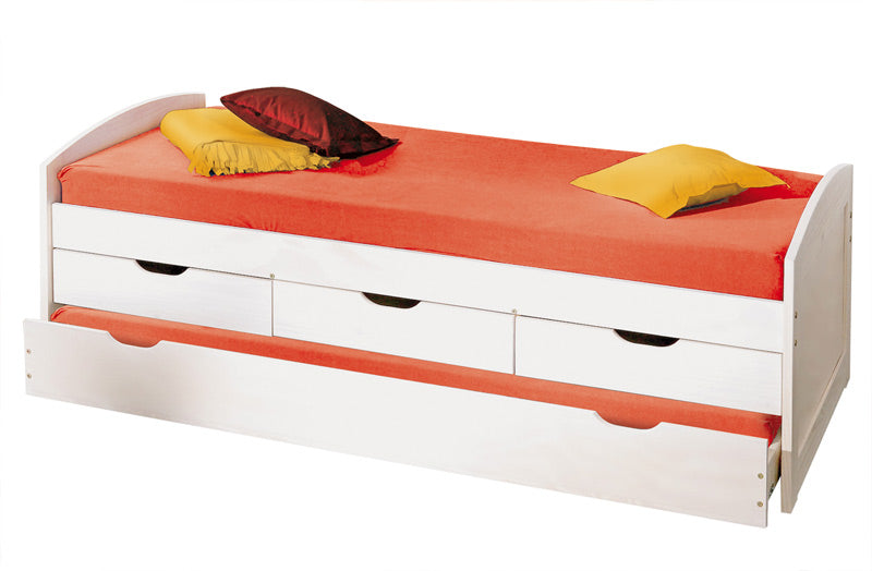Dariel - Letto singolo con letto estraibile e cassetti in legno massello cm 98x205x63h