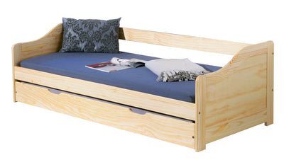 Naim - Letto singolo moderno con secondo letto estraibile in legno massello cm 97x209x66h