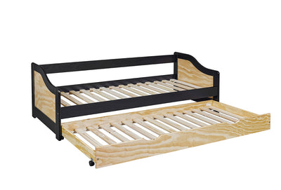 doppio letto moderno con cassettone inferiore in legno massello naturale e nero