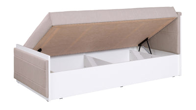 Lesly - Letto moderno singolo contenitore in legno bianco e tessuto cm 98x213x91h