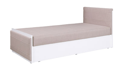 letto moderno con contenitore in legno bianco opaco e naturale