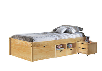 Dany - Letto singolo con contenitori e comodino in legno massello naturale cm 96x209x48h
