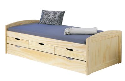 Alfio - Letto singolo moderno con secondo letto a scomparsa in legno naturale cm 98x205x63h