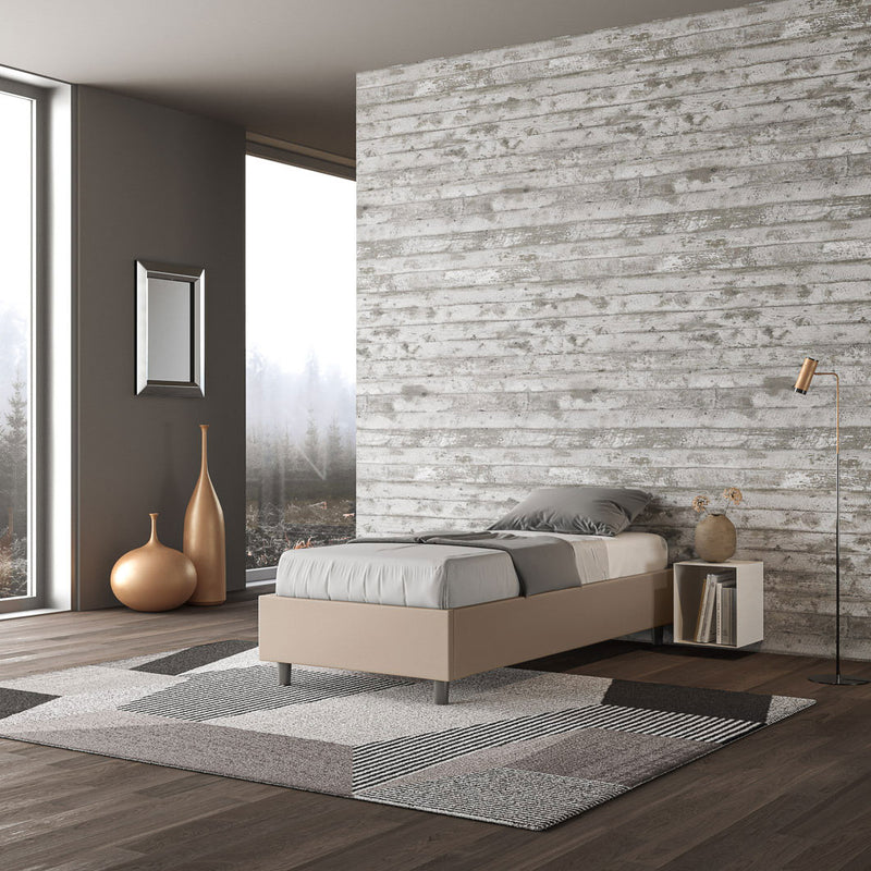 letto  singolo senza testiera in similpelle colore tortora