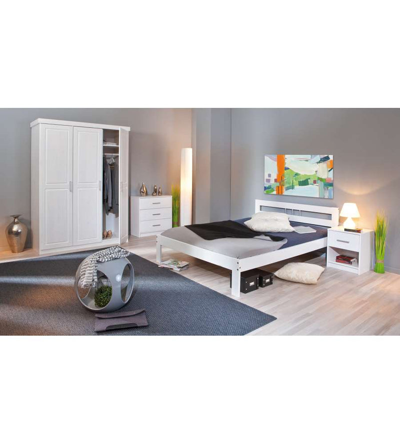 Imer - Letto moderno singolo in legno massello colore bianco cm 96x206x72h