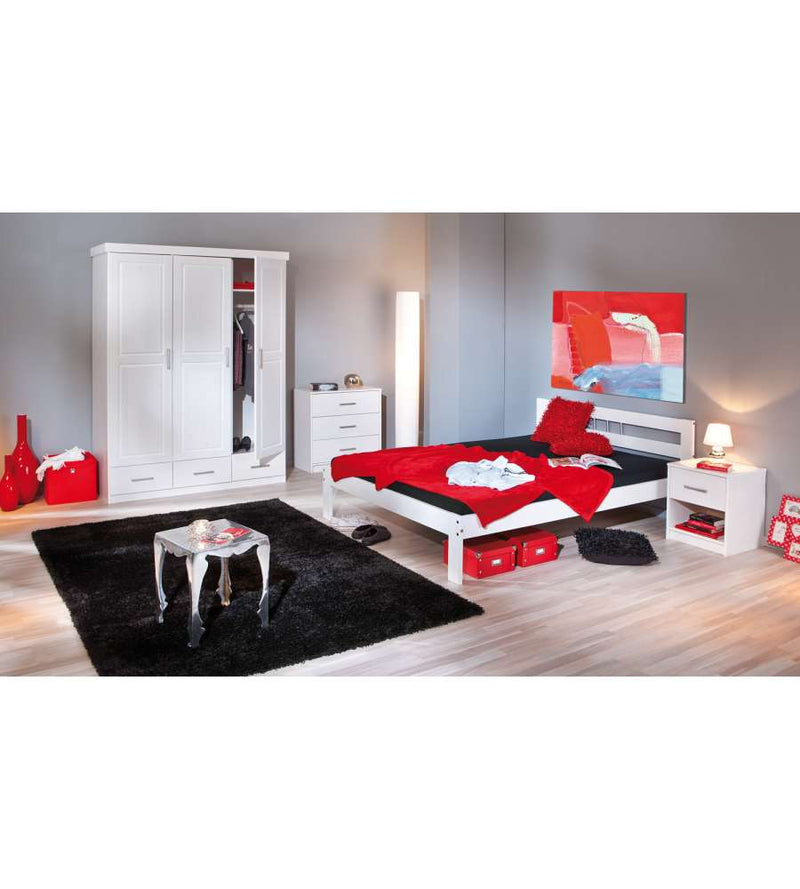 Imer - Letto moderno singolo in legno massello colore bianco cm 96x206x72h