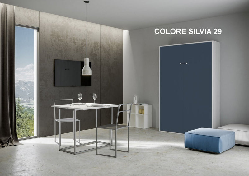 letto una piazza e mezza in legno e similpelle colore blu