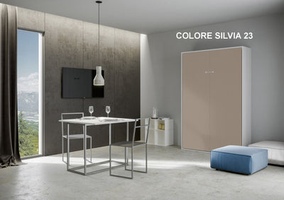 letto una piazza e mezza in legno e similpelle colore beige