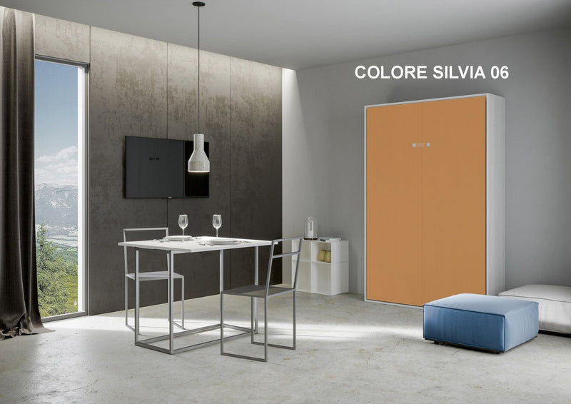 letto una piazza e mezza in legno e similpelle colore arancio