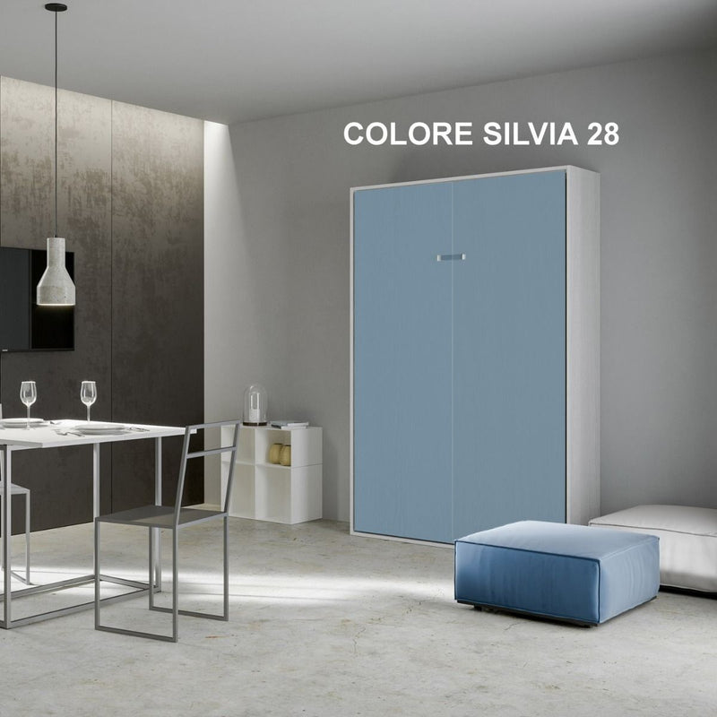 letto una piazza e mezza in legno e similpelle colore celeste