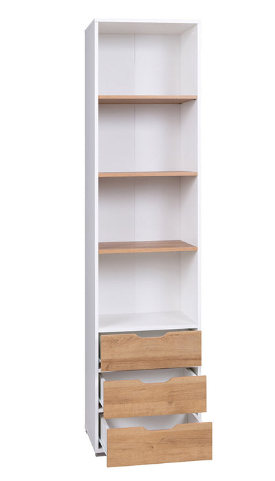 Alaric - Libreria a colonna con cassetti in legno bianco e naturale cm 50x40x200h