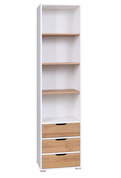 Alaric - Libreria a colonna con cassetti in legno bianco e naturale cm 50x40x200h