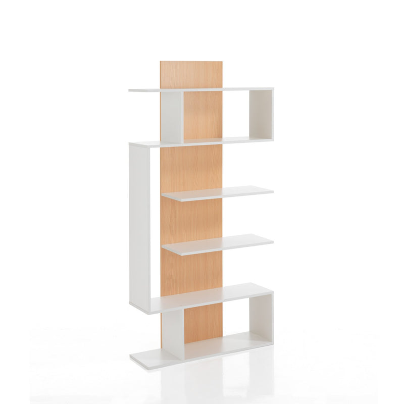 Libreria a colonna moderna in legno bianco e rovere cm 80x25x170h