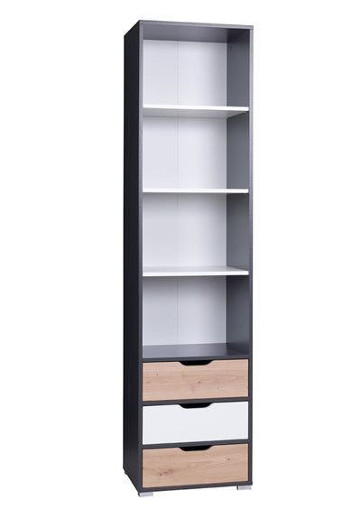 Cliford - Libreria scaffale con cassetti in legno colore grafite bianco e naturale cm 50x40x200h