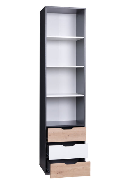 Cliford - Libreria scaffale con cassetti in legno colore grafite bianco e naturale cm 50x40x200h