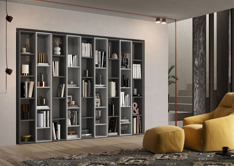 Nador - Parete libreria componibile moderna con 45 vani cm 252x30x186h - vari colori