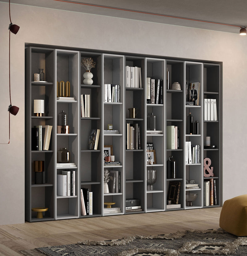 Nador - Parete libreria componibile moderna con 45 vani cm 252x30x186h - vari colori