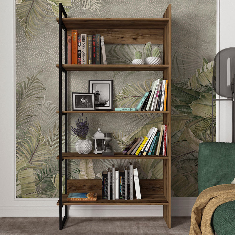 Libreria scaffale alta in legno con 4 ripiani stile industrial e classico. Dimensioni cm 92x35x180h