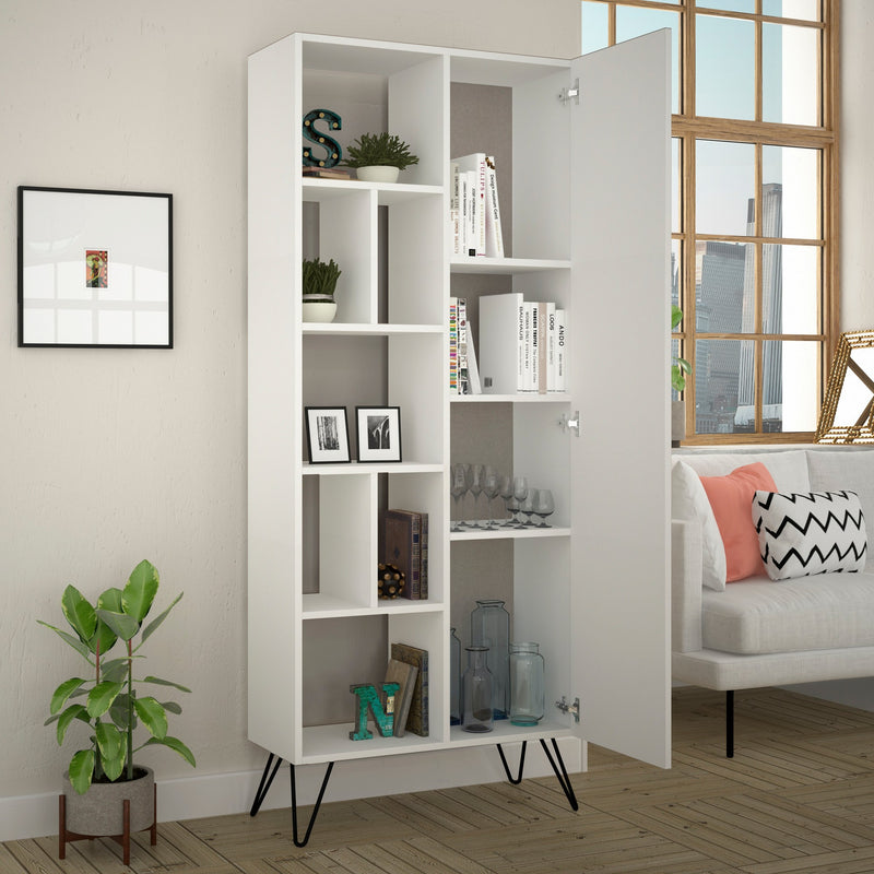 Libreria scaffale design con anta 7 vani a giorno in legno cm 79x32x190h - vari colori