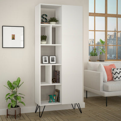 Libreria scaffale design con anta 7 vani a giorno in legno cm 79x32x190h - vari colori