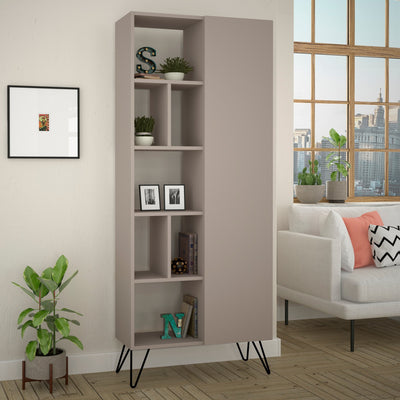 Libreria scaffale design con anta 7 vani a giorno in legno cm 79x32x190h - vari colori