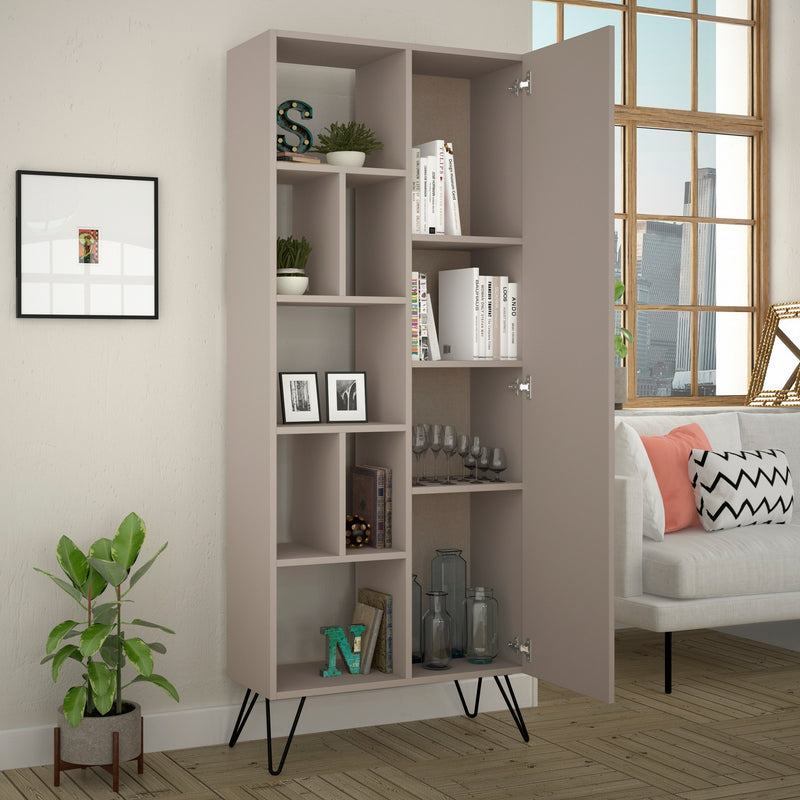 Libreria scaffale design con anta 7 vani a giorno in legno cm 79x32x190h - vari colori