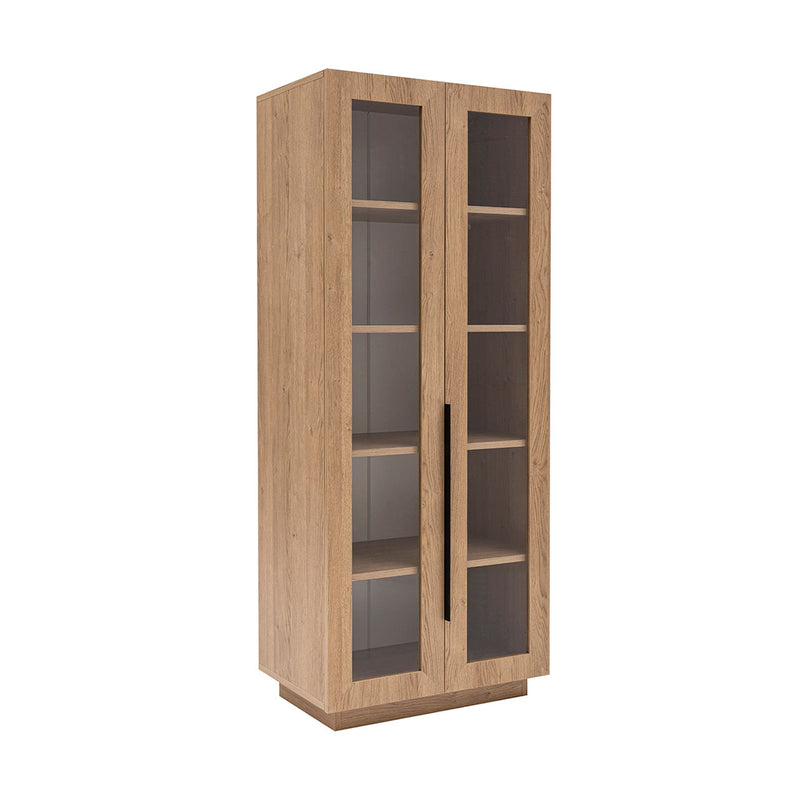 Libreria con vetrina in legno classica a 2 ante 5 ripiani colore pino chiaro cm 70x45x170h