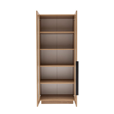 Libreria con vetrina in legno classica a 2 ante 5 ripiani colore pino chiaro cm 70x45x170h