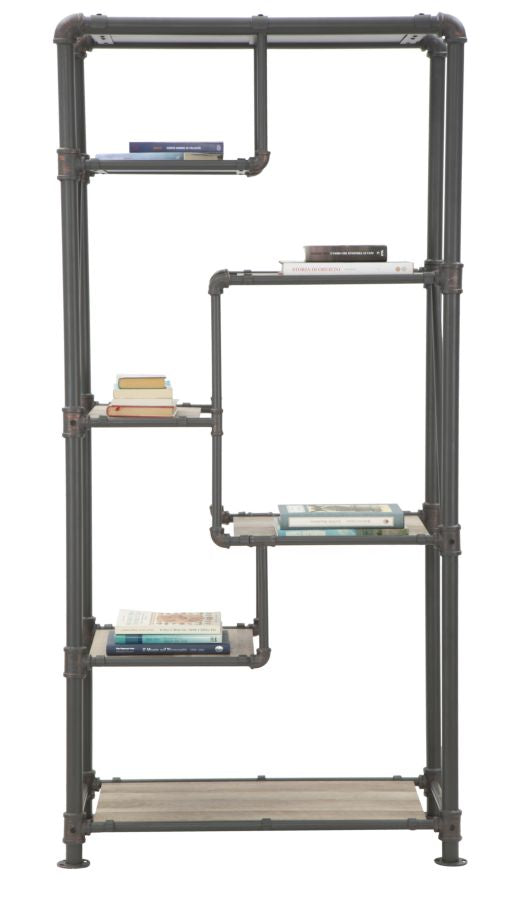 Libreria alta scaffale con tubi in ferro e ripiani in legno stile industriale cm 93x47x190h