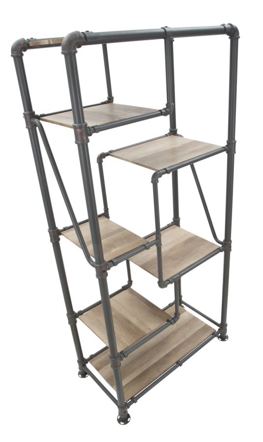 Libreria alta scaffale con tubi in ferro e ripiani in legno stile industriale cm 93x47x190h