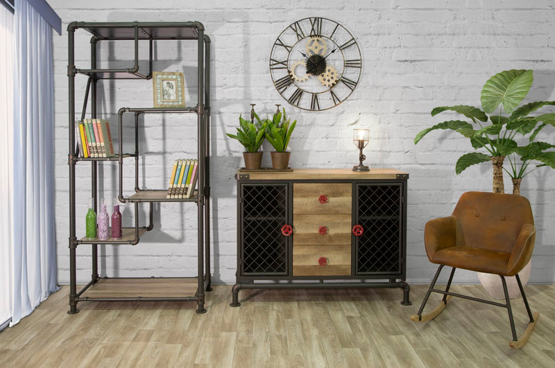Libreria alta scaffale con tubi in ferro e ripiani in legno stile industriale cm 93x47x190h