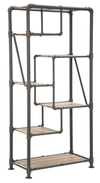 Libreria alta scaffale con tubi in ferro e ripiani in legno stile industriale cm 93x47x190h
