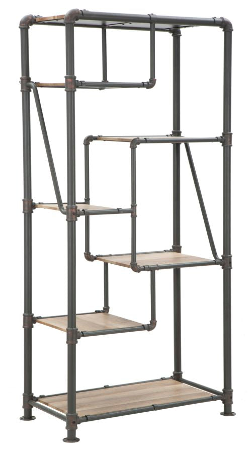 Libreria alta scaffale con tubi in ferro e ripiani in legno stile industriale cm 93x47x190h