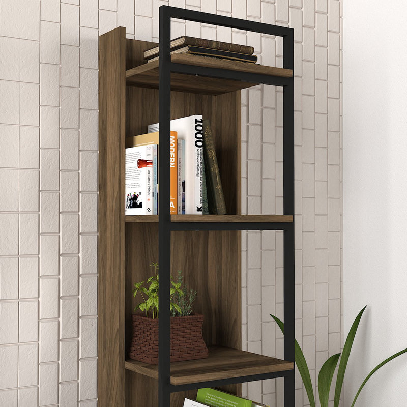 Libreria alta design vintage e industrial a 6 ripiani in legno e metallo cm 39x37x180h
