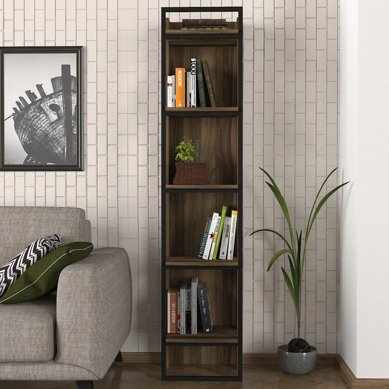 Libreria alta design vintage e industrial a 6 ripiani in legno e metallo cm 39x37x180h
